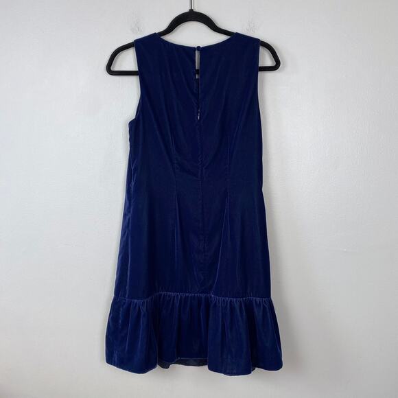J. Crew Velvet Ruffle Hem Dress Midnight Ink Blue Flounce Hem‎ Cocktail Size 2 - Picture 7 of 11